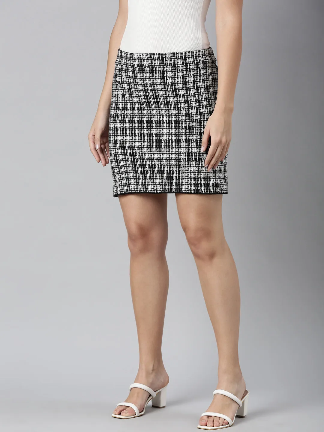 Sustainable Fabric Women's Black Self-Design Abstract Pencil Mini Skirt