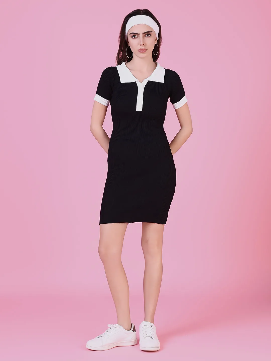 Women's Black Self Design Bodycon Dress Bold Touches Comfy and Elegant