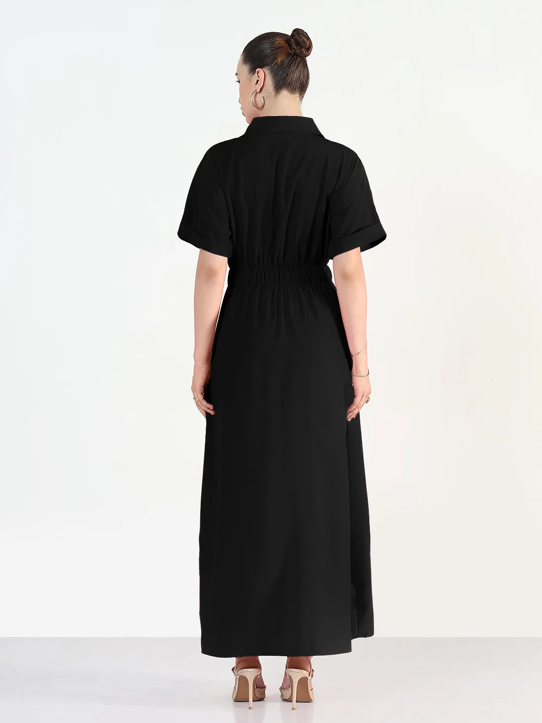 Chill Comfort Refined Stitch Women's Black Shirt Style Maxi Dress