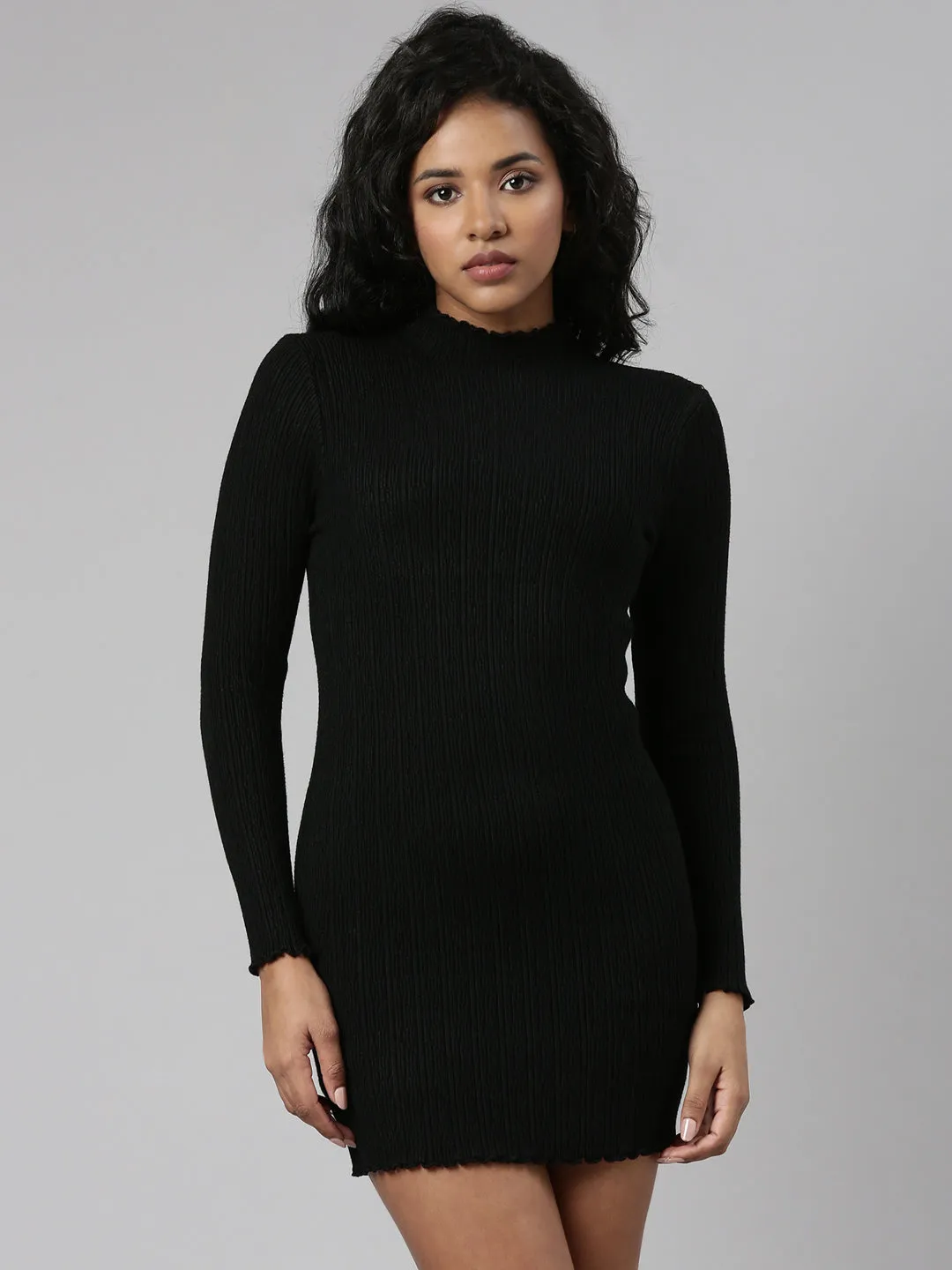 Mood Glow Women's Black Solid Bodycon Dress