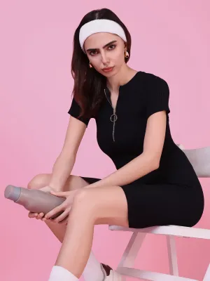 Women's Black Solid Bodycon Dress Vintage Style