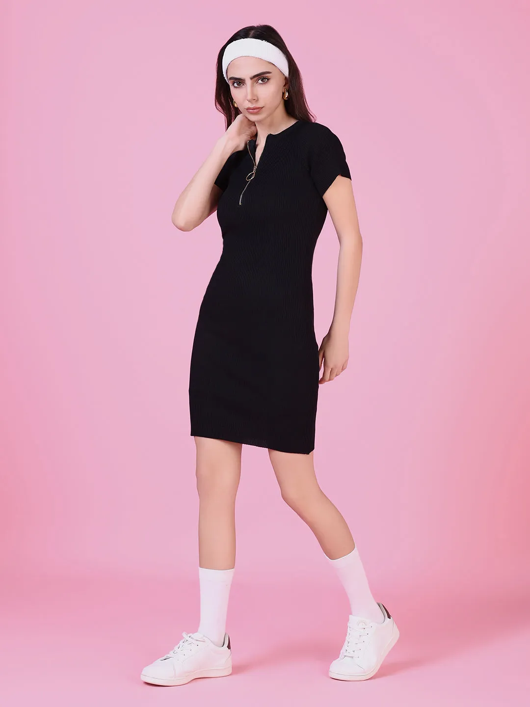 Women's Black Solid Bodycon Dress Perfectly Tailored Sleek Form