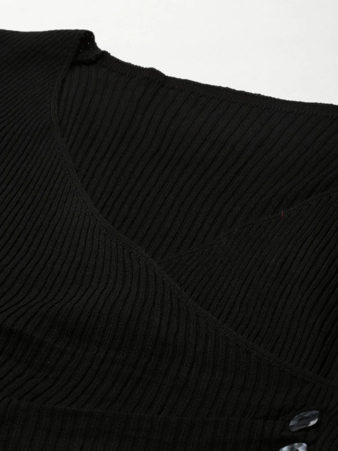 Women's Black V-Neck Wrap Crop Top Retro soft look