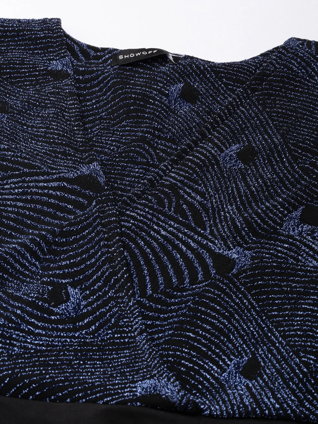 Statement-Piece Gathered Skirt Women's Blue Abstract Printed Embellished V-Neck Sheath Dress