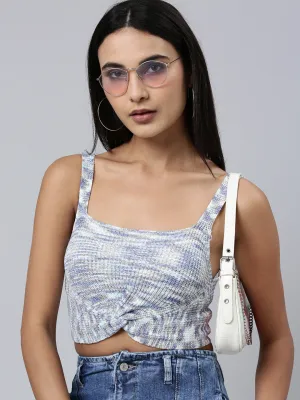 Low Profile Silhouette Organic Cotton Blend Women's Blue Abstract Printed Semi Sheer Bralette Crop Top