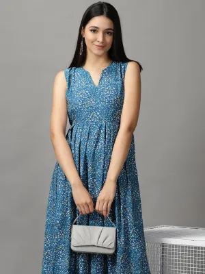 Floral design Women's Blue Floral Fit and Flare Maxi Dress