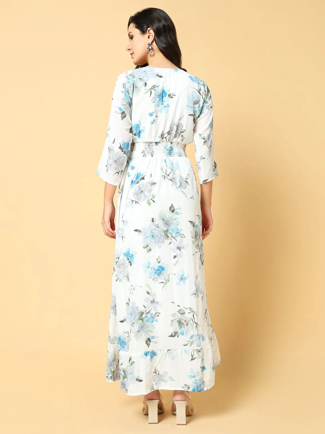 Comfortable casual dress Women's Blue Floral Print Fit & Flare Maxi Dress