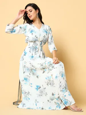 Contemporary Vibe All Timewear Women's Blue Floral Print Fit & Flare Maxi Dress