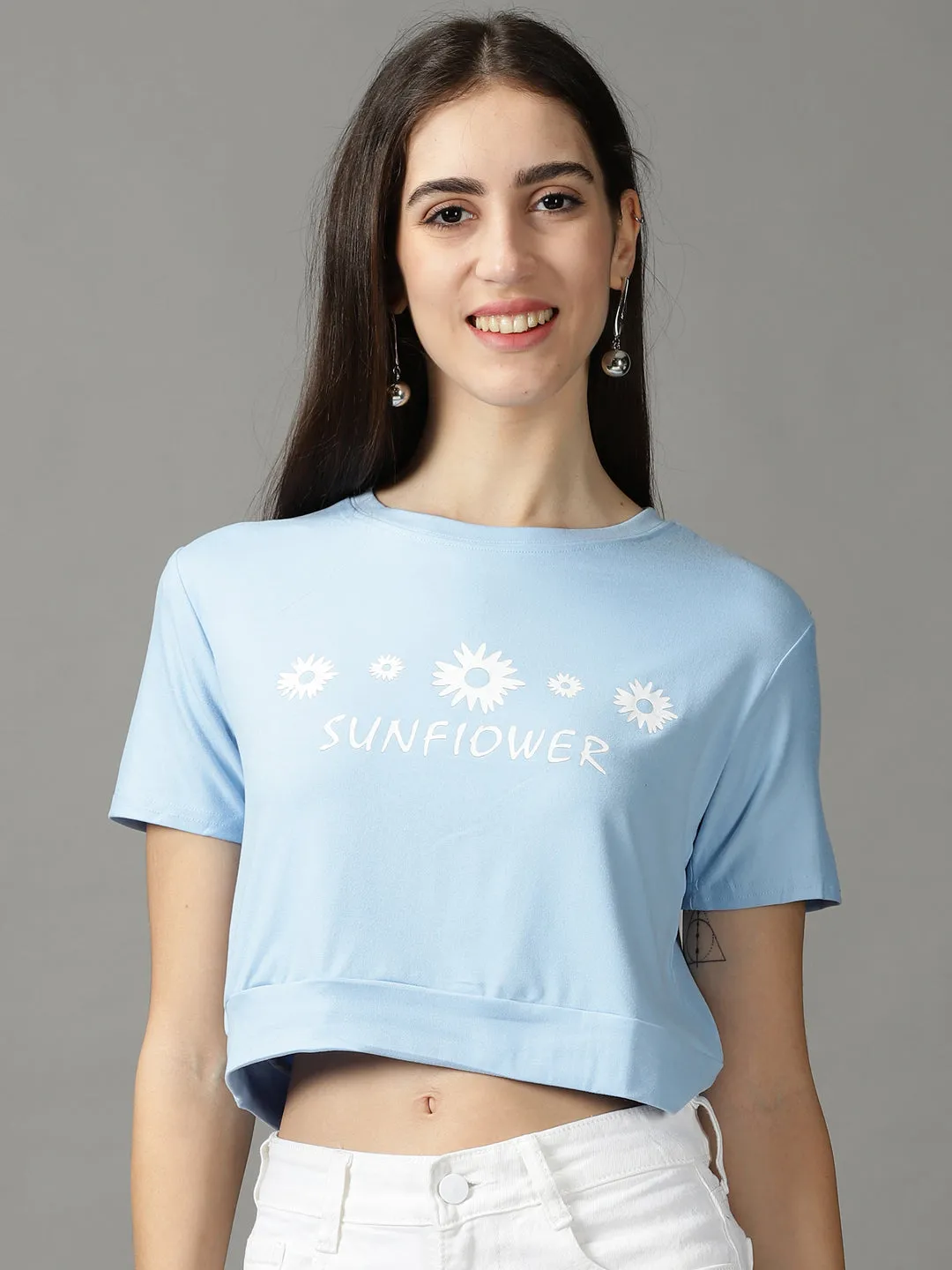 Comfortable Fit Wear Breathable Fit Women's Blue Floral Printed Crop Top