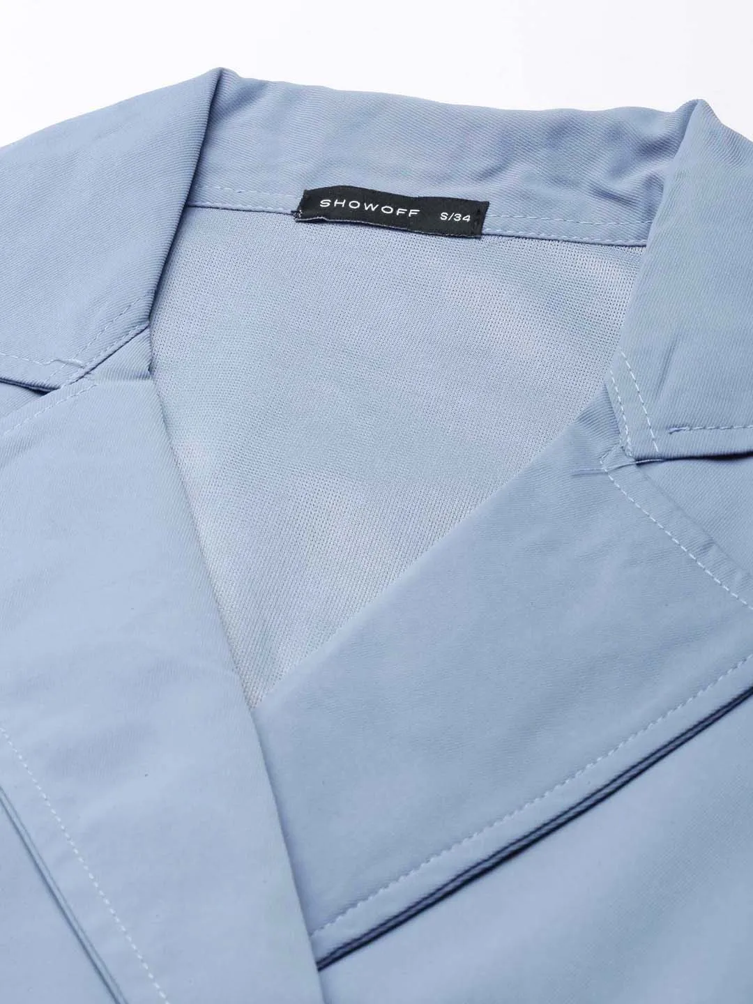 Women's Blue Puff Sleeve Wrap Crop Top Layered Collar Chic Fashion