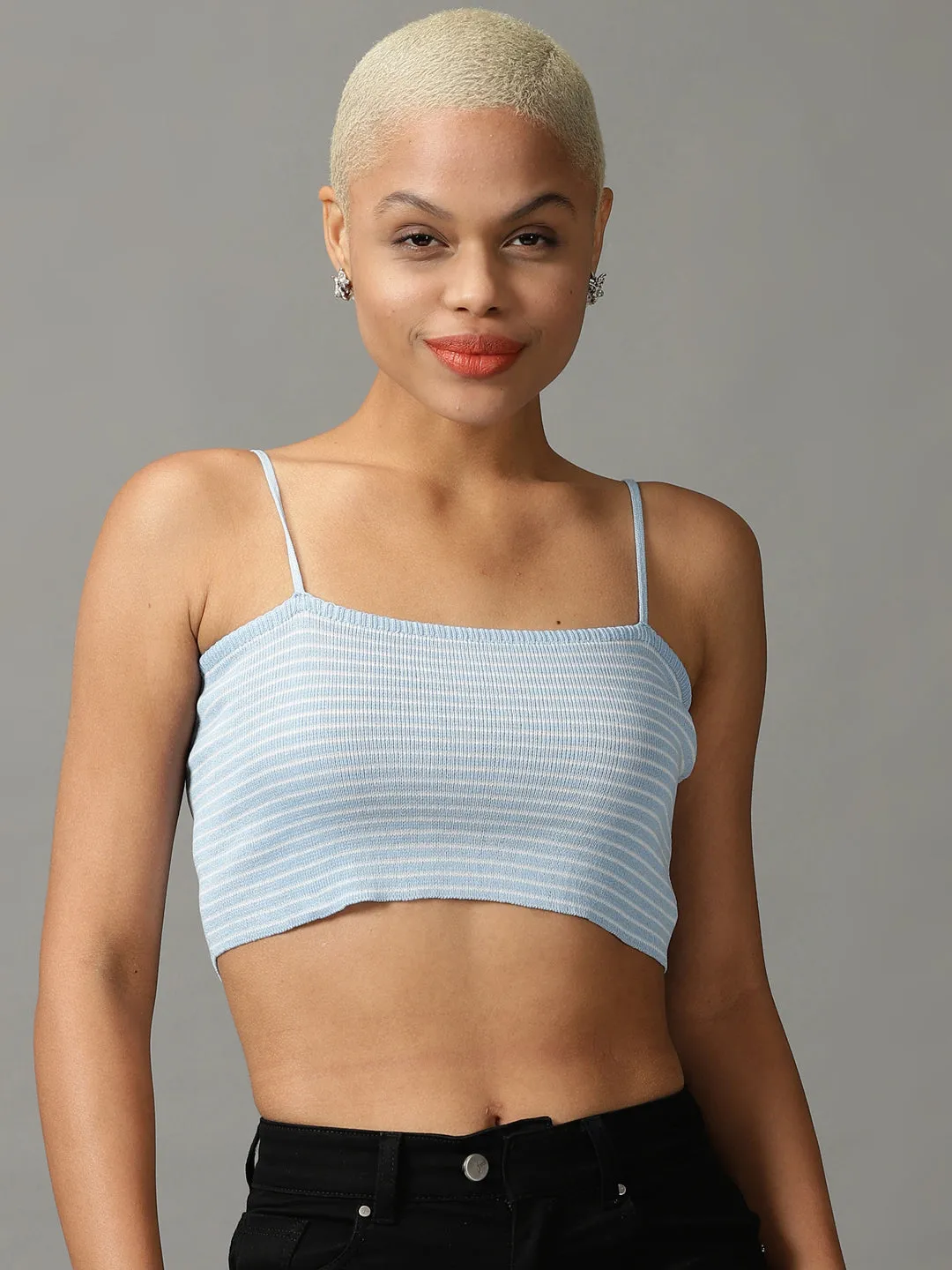 Versatile Fashion Women's Blue Striped Crop Top