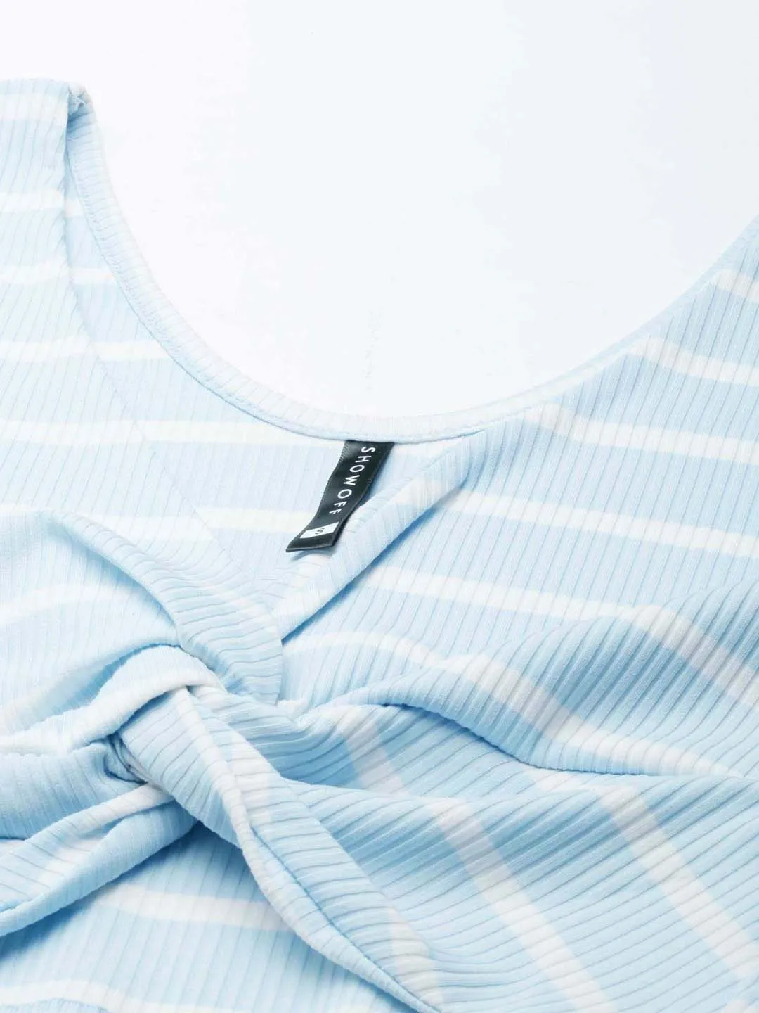 Women's Blue Striped Twisted Cotton Crop Top EasyCare Fabric