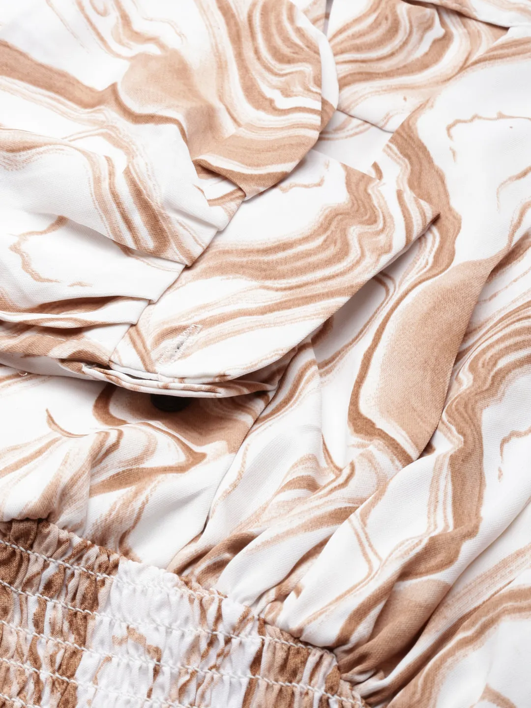 Women's Brown Animal Print Crepe Cinched Waist Top Feminine Appeal