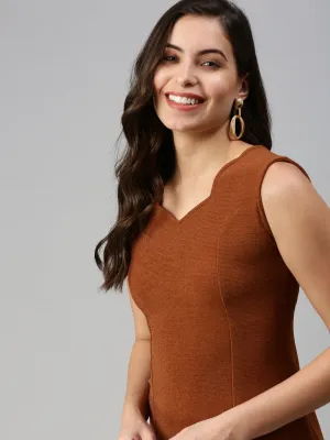 Women's Brown Scuba Solid Bodycon Mini Dress Casual weekend dress Easy Texture