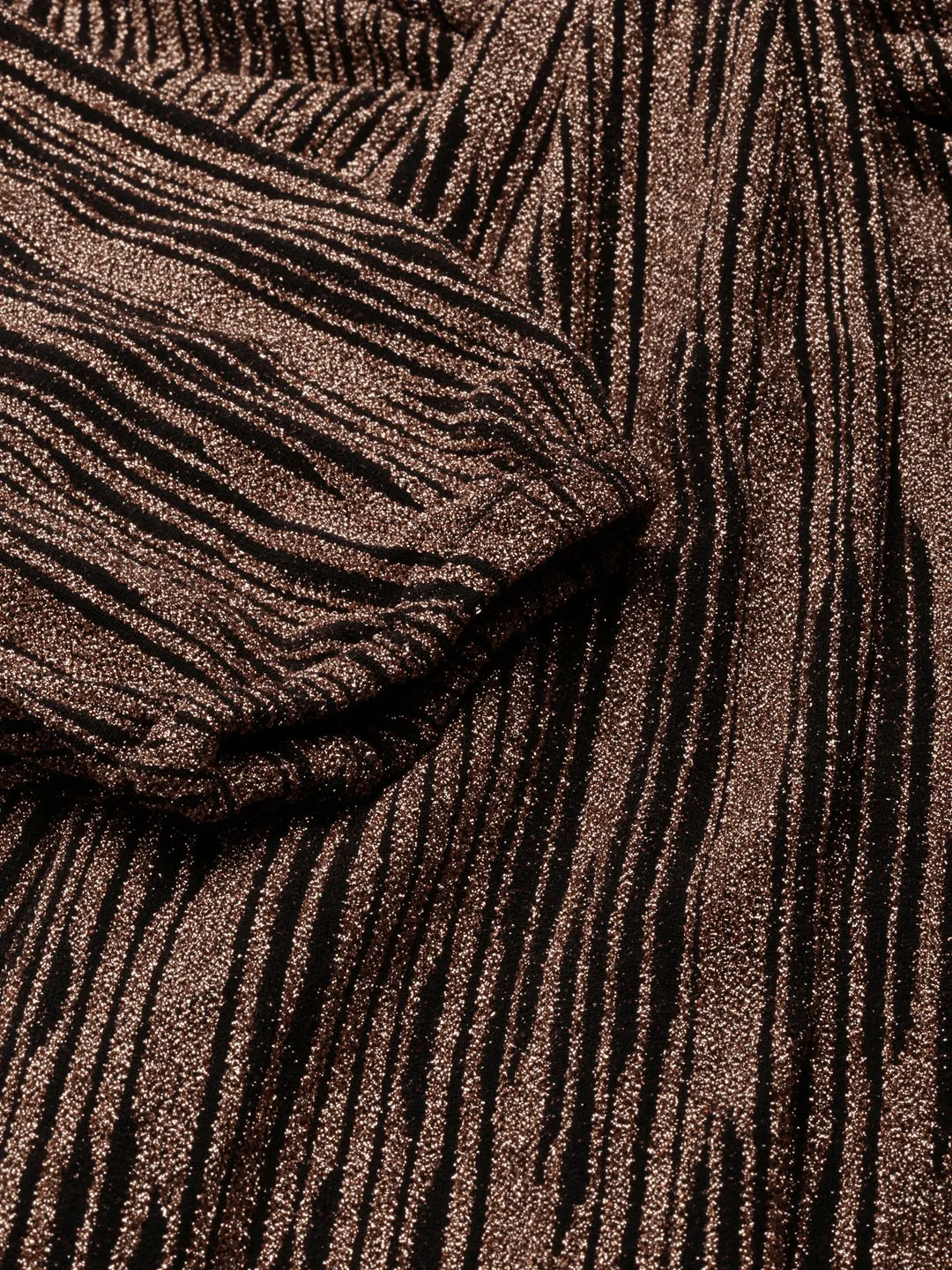 Women's Brown Striped V-Neck Puff Sleeves Bling & Sparkly Detail A-Line Maxi Dress Easy Flow