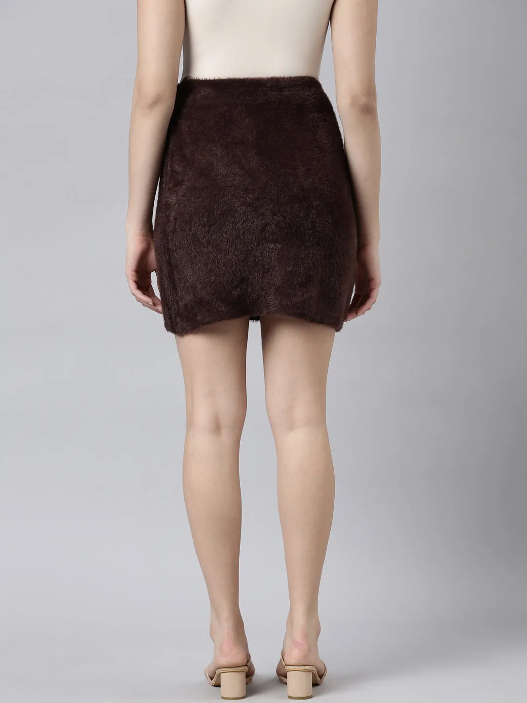Texture Shot Women's Brown Textured Pencil Mini Skirt