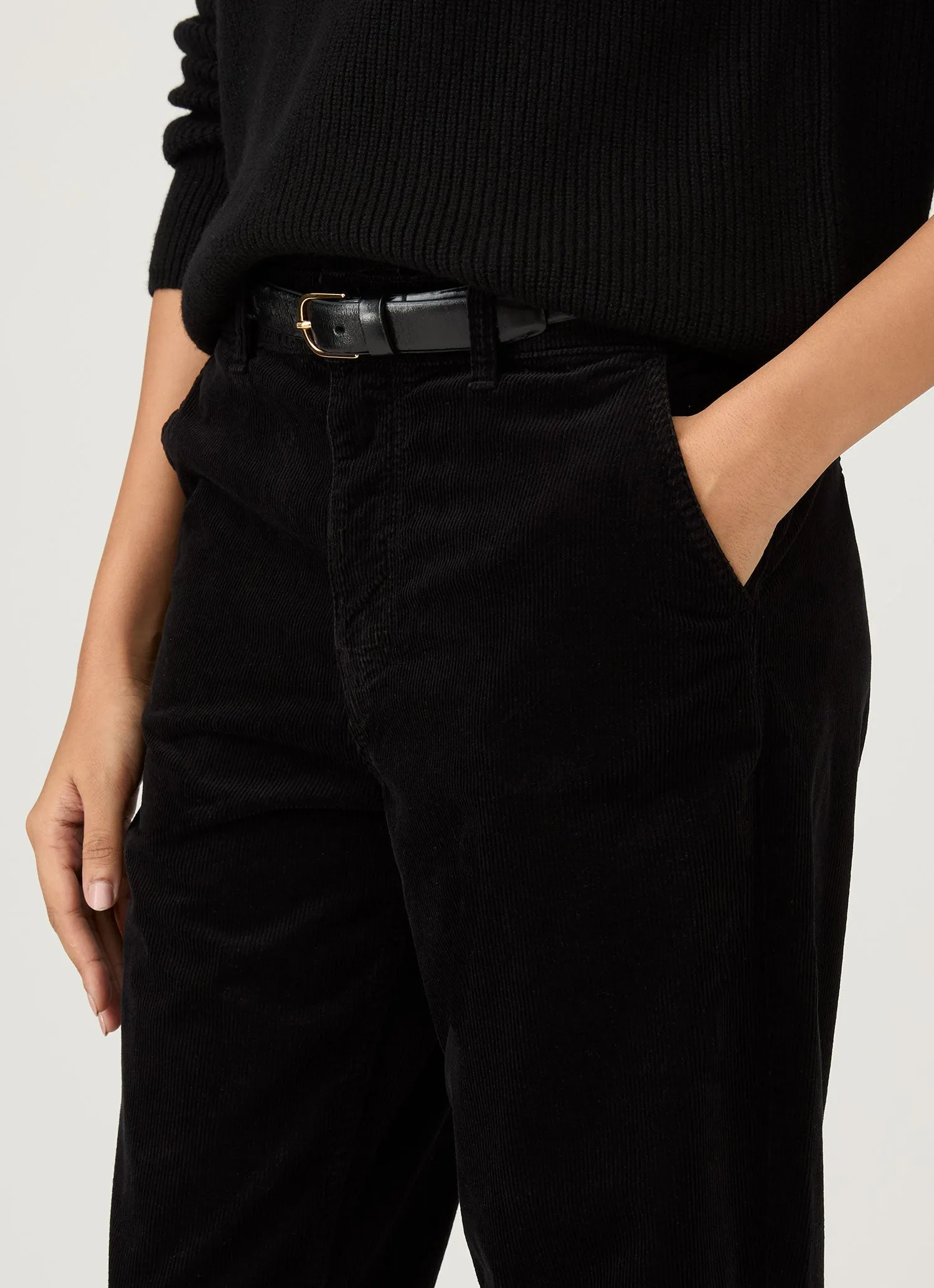 Women's Corduroy Trouser in Black Sport Ready Fit Relaxed Design