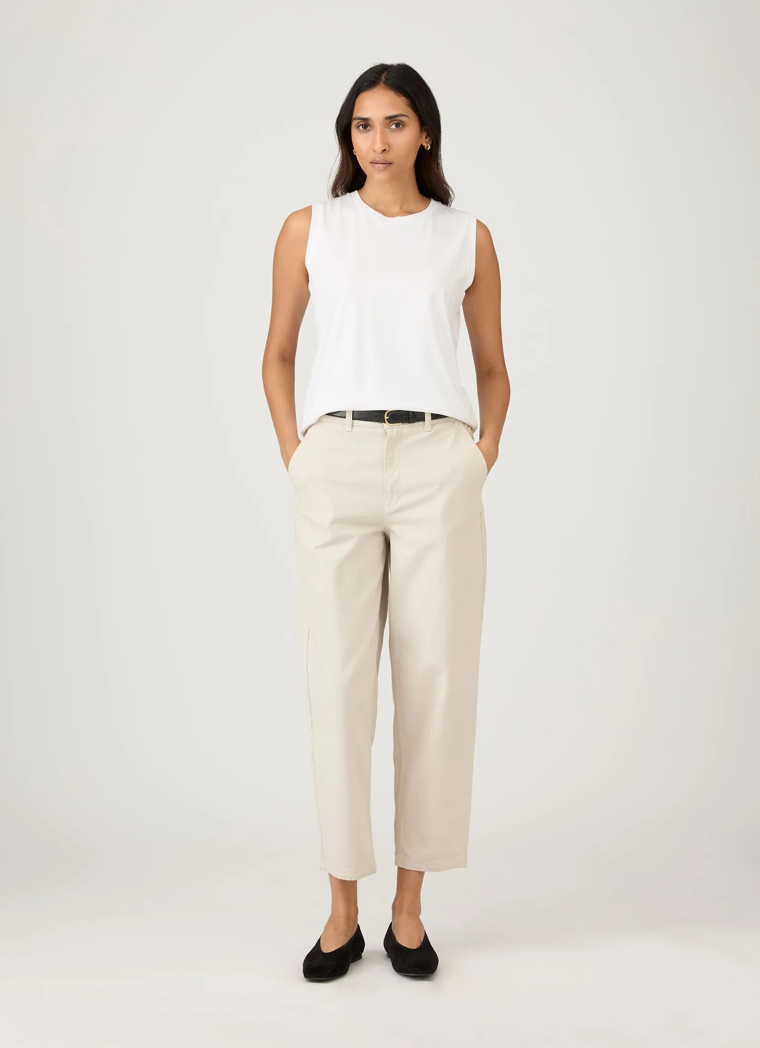 Smart Comfort Women's Cotton Tapered Trouser in Chalk