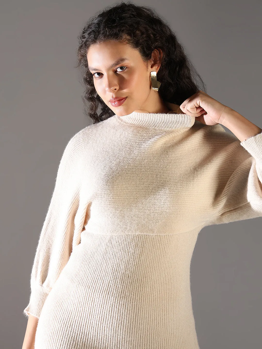 Women's Cream Bodycon Mini Dress Youthful Feel