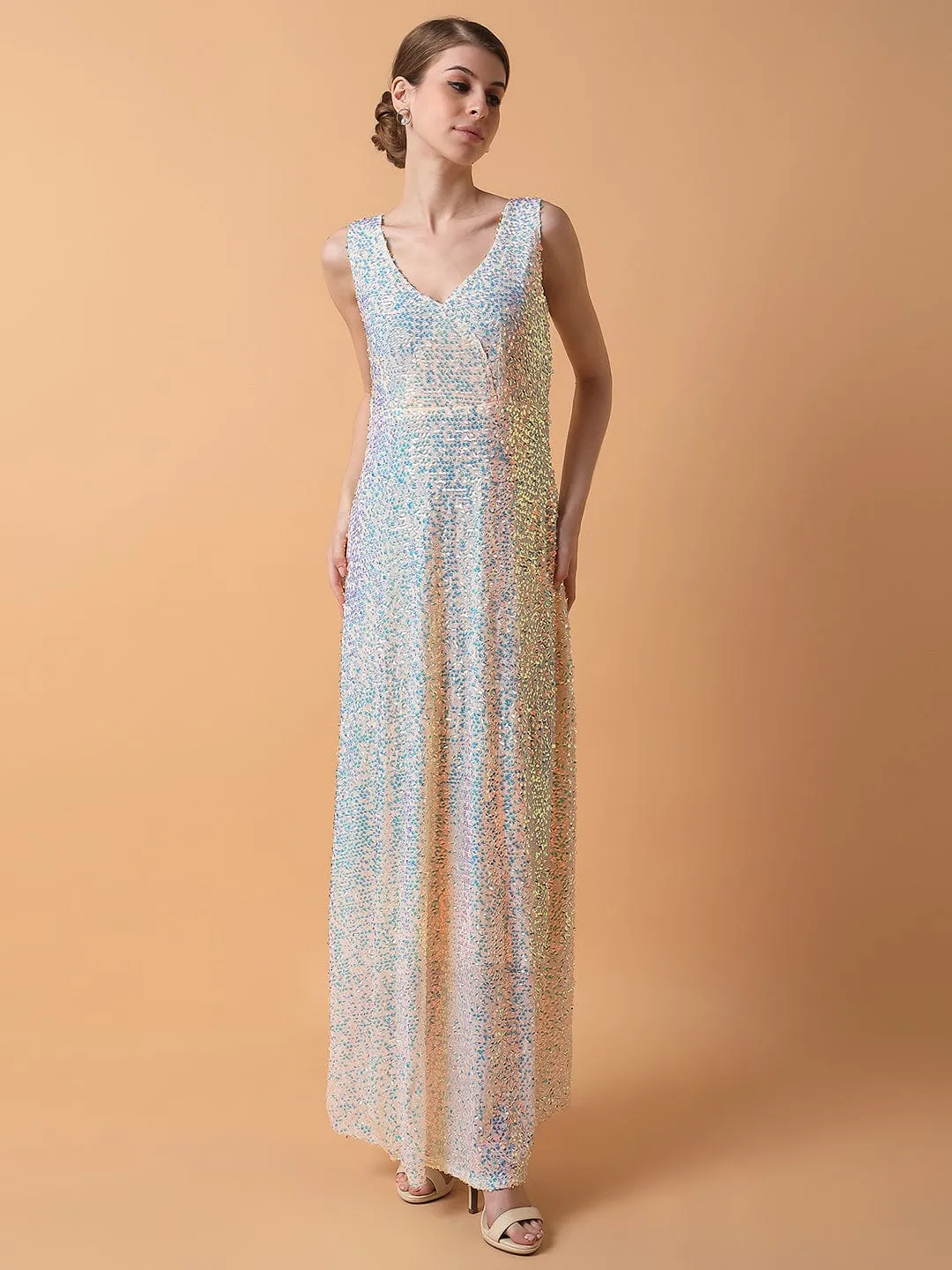 Soft and Relaxed Women's Cream Embellished Maxi Dress