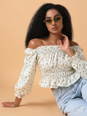 Women's Cream Off-Shoulder Synthetic Crepe Top Top Rated casual and comfortable