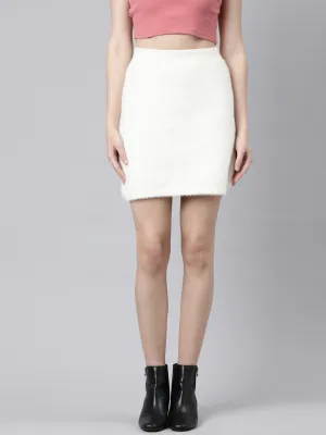 Clean Mood Women's Cream Self Design Pencil Mini Skirt