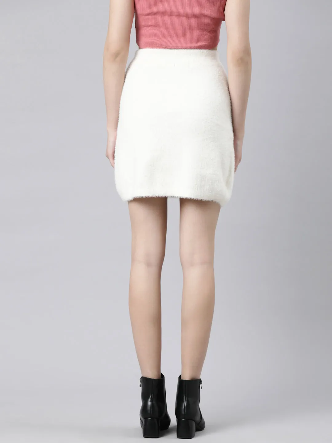 Lightweight texture Contemporary Design Women's Cream Self Design Pencil Mini Skirt