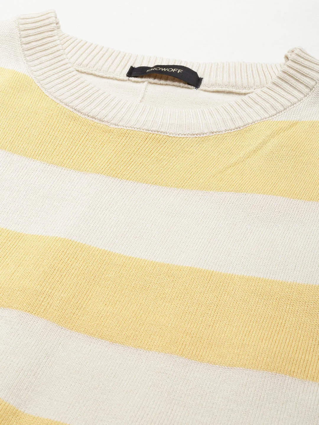 Women's Cream Striped Ribbed Crop Top Daily Casual