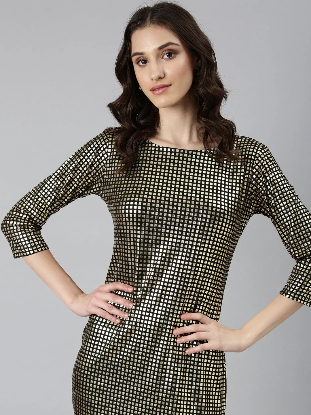 Dainty Finish Women's Gold Embellished Sheath Dress