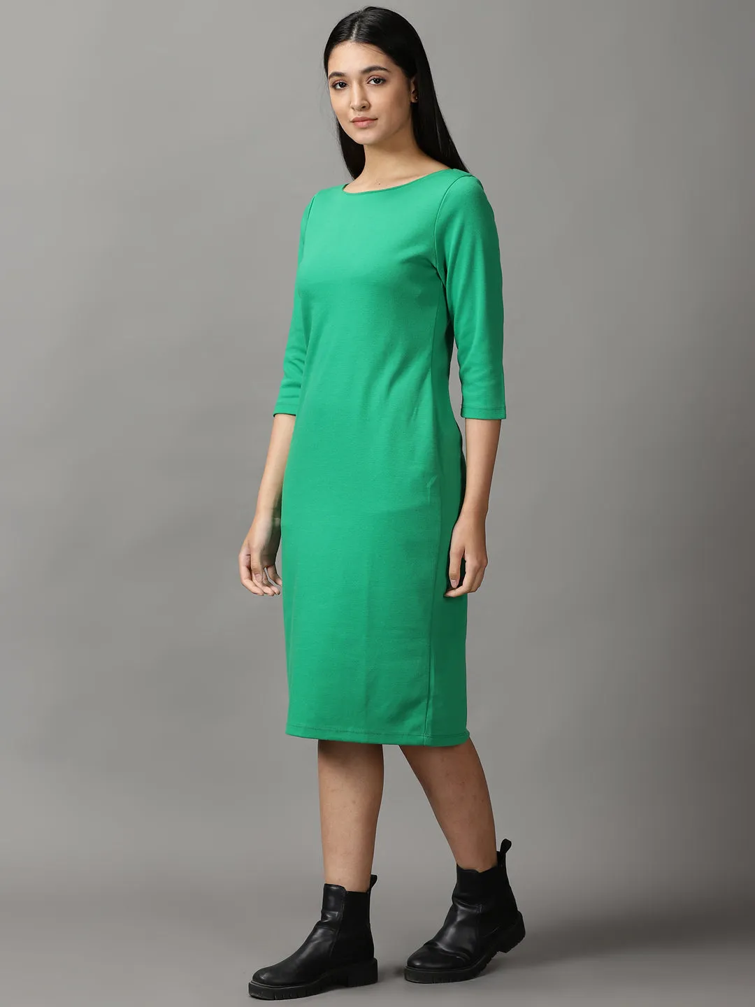 Women's Green Bodycon Cotton Midi Dress Cozy Touch Refined fit
