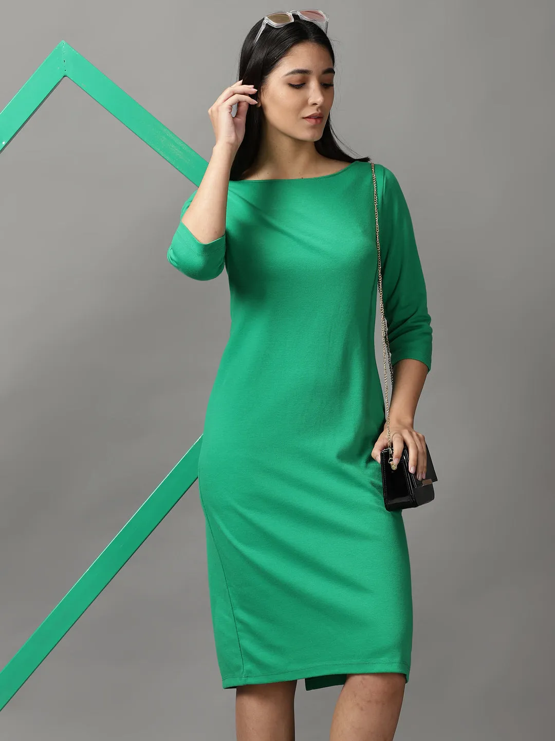 Women's Green Bodycon Cotton Midi Dress Light Silhouette