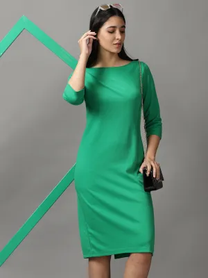 Women's Green Bodycon Cotton Midi Dress Light Silhouette