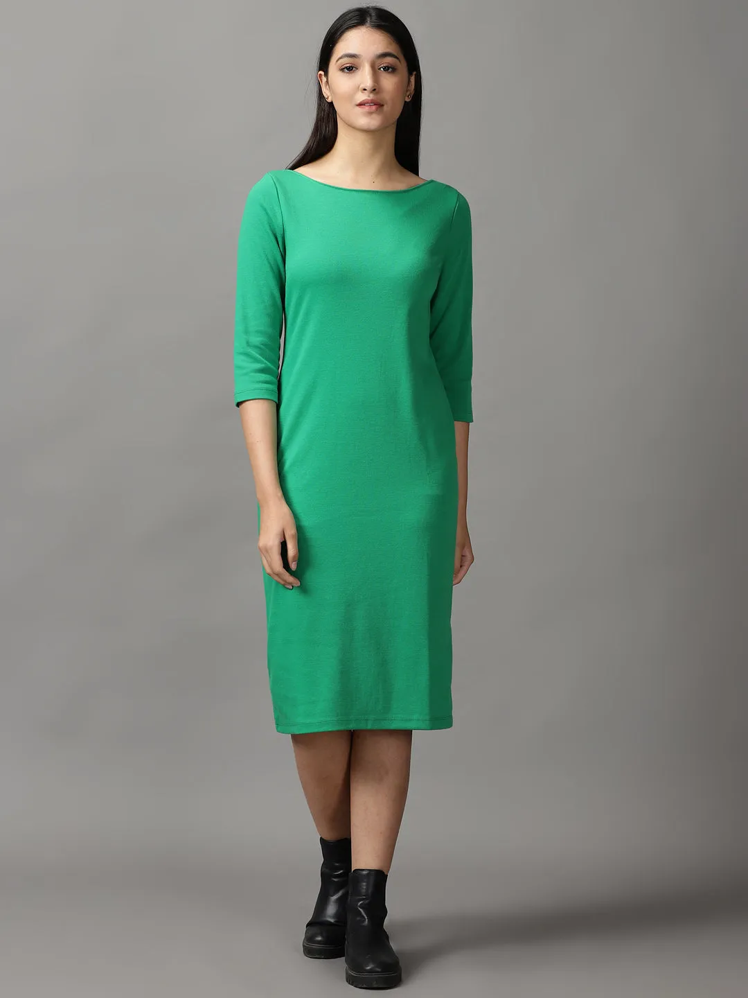 Versatile Look Women's Green Bodycon Cotton Midi Dress