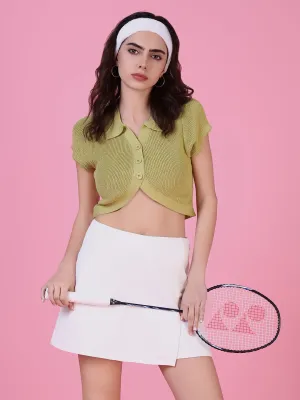 Women's Green Crop Top Lightweight Fabric Minimal Comfort Wear