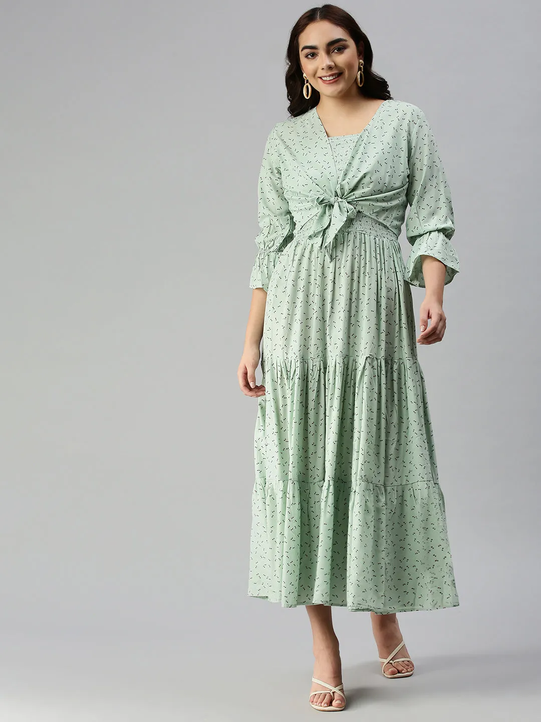 Comfy and Chic Women's Green Floral Crepe Dress
