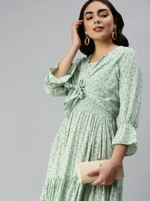Women's Green Floral Crepe Dress Urban Classic