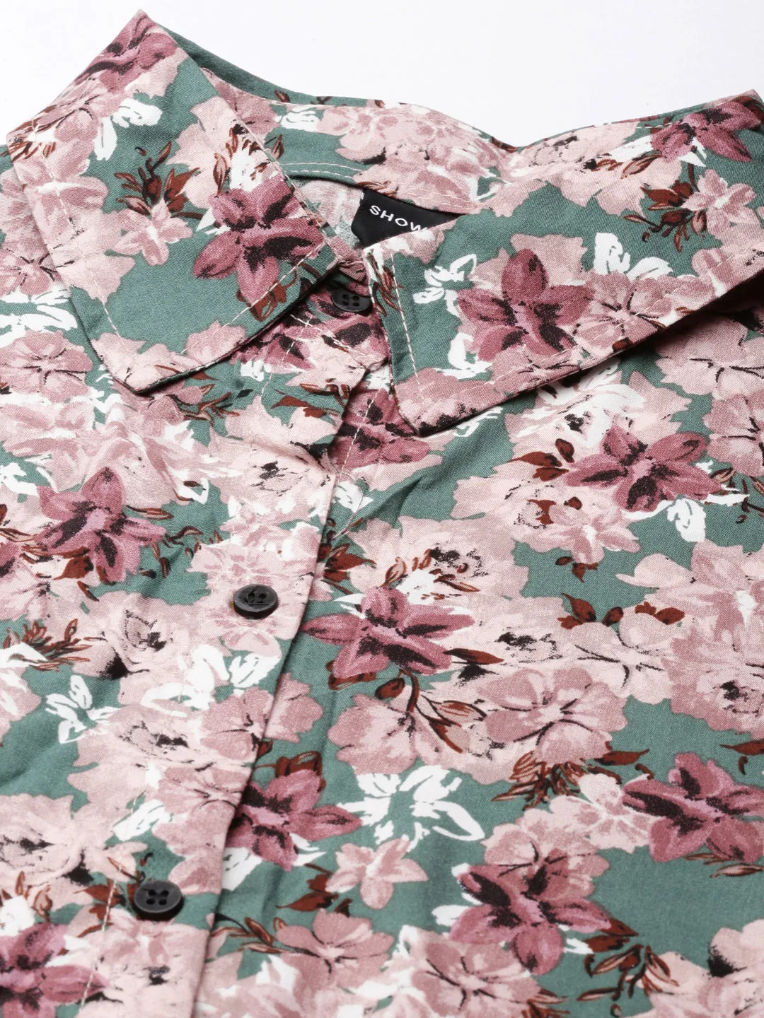 Easy Match Women's Green Floral Printed Shirt Dress