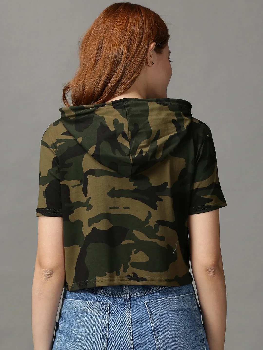 Women's Green Printed Crop Top Everyday Comfort Style Sustainable Dye Process