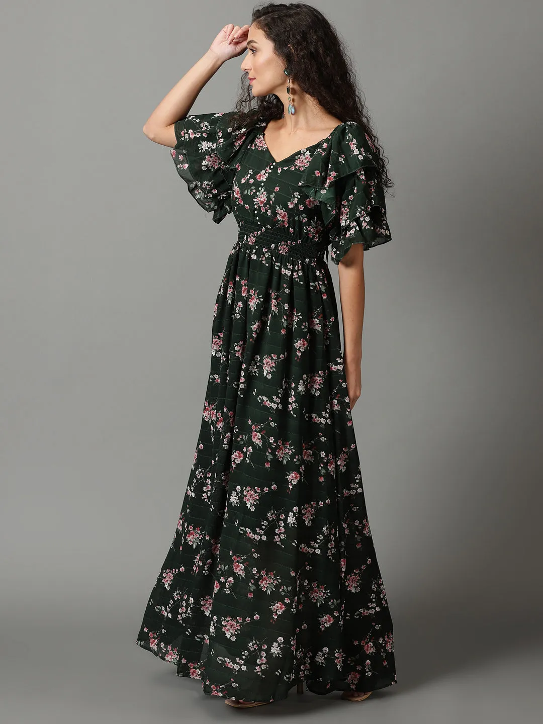 Women's Green Solid Fit and Flare Dress Work Favorite