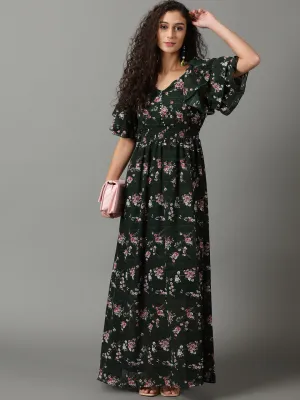 Resort-Wear cut out Women's Green Solid Fit and Flare Dress