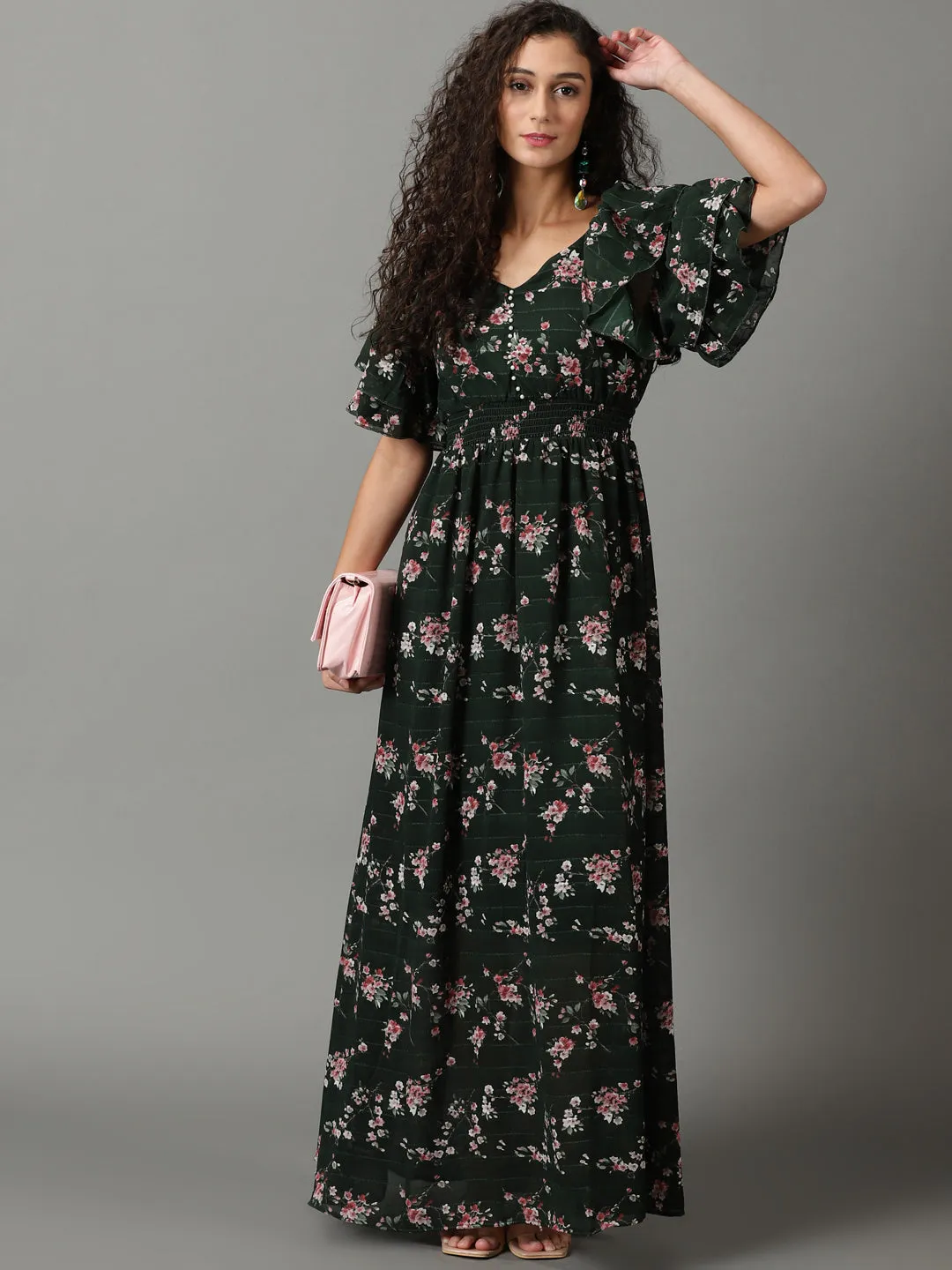 Resort-Wear cut out Women's Green Solid Fit and Flare Dress