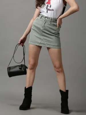 Women's Green Solid Straight Mini Skirt Fashion Energy Heat Dissipating Fabric