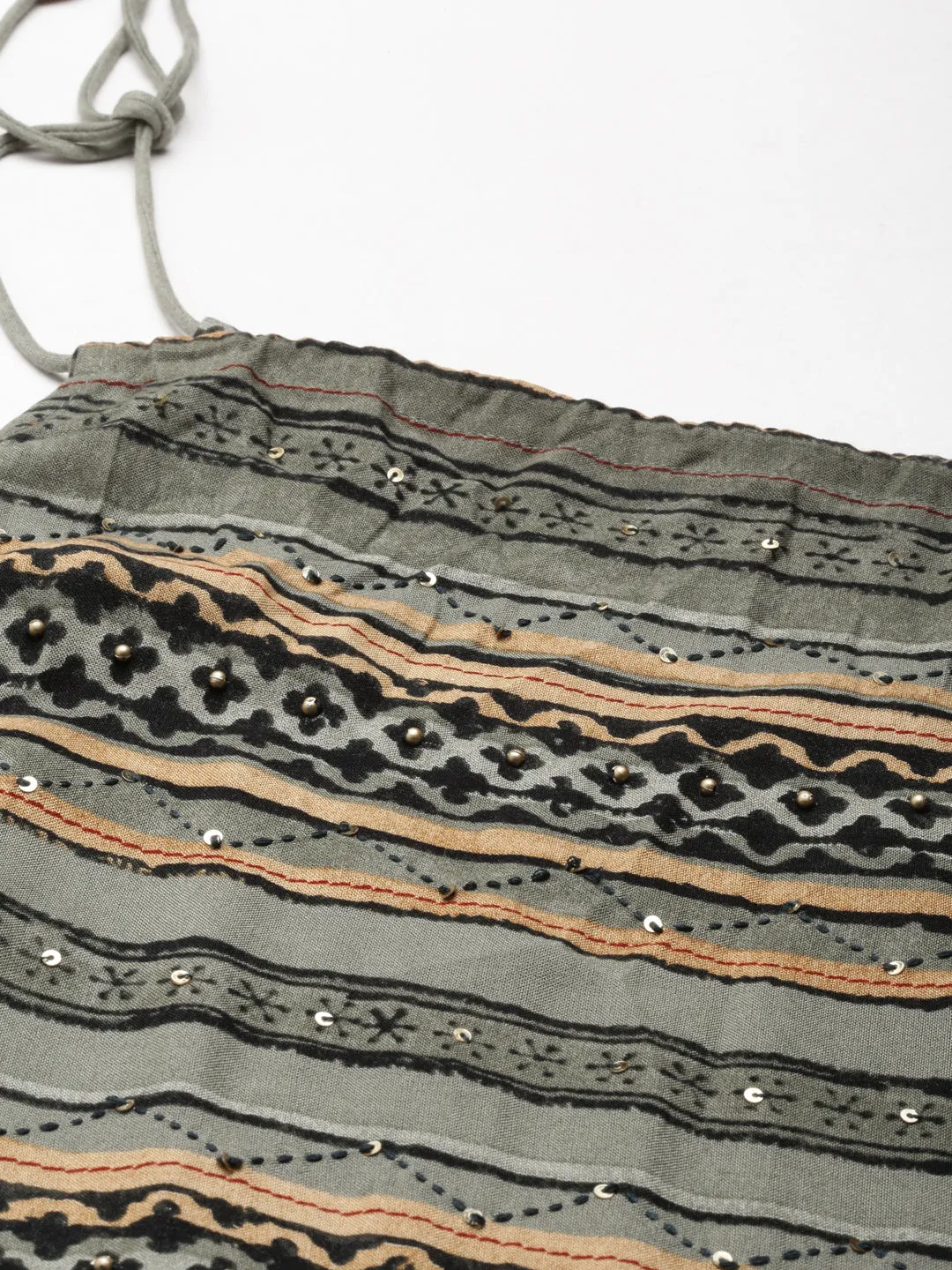 Easy Look Semi Sheer Women's Green Tribal Printed Halter Neck Pleated Fit & Flare Dress