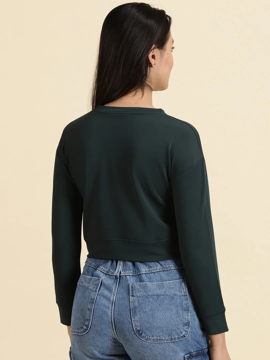 Women's Green Typography Print Crop Top Relaxed Everyday Wear