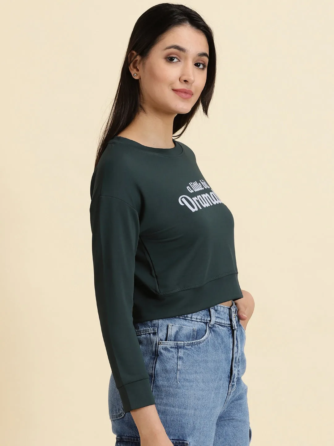 Women's Green Typography Print Crop Top Fashion-Forward
