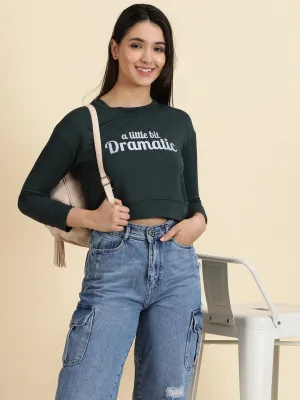 Casual Comfort Look Women's Green Typography Print Crop Top