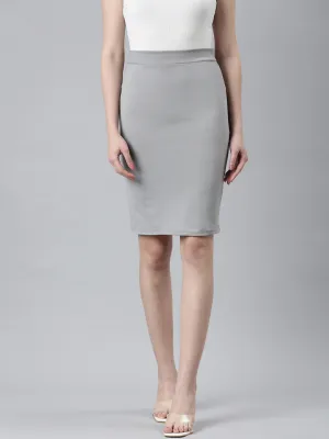 Women's Grey Above Knee Length Pencil Skirt Urban Fashion Balanced Outfit