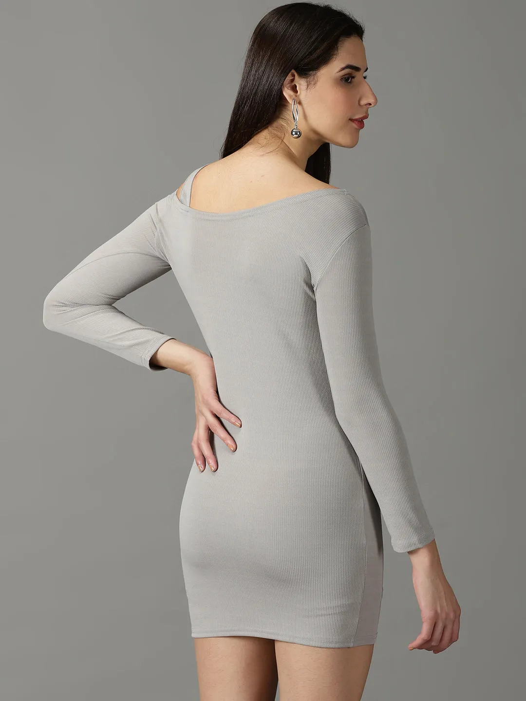 Dinner Outfit Women's Grey One Shoulder Bodycon Acrylic Mini Dress
