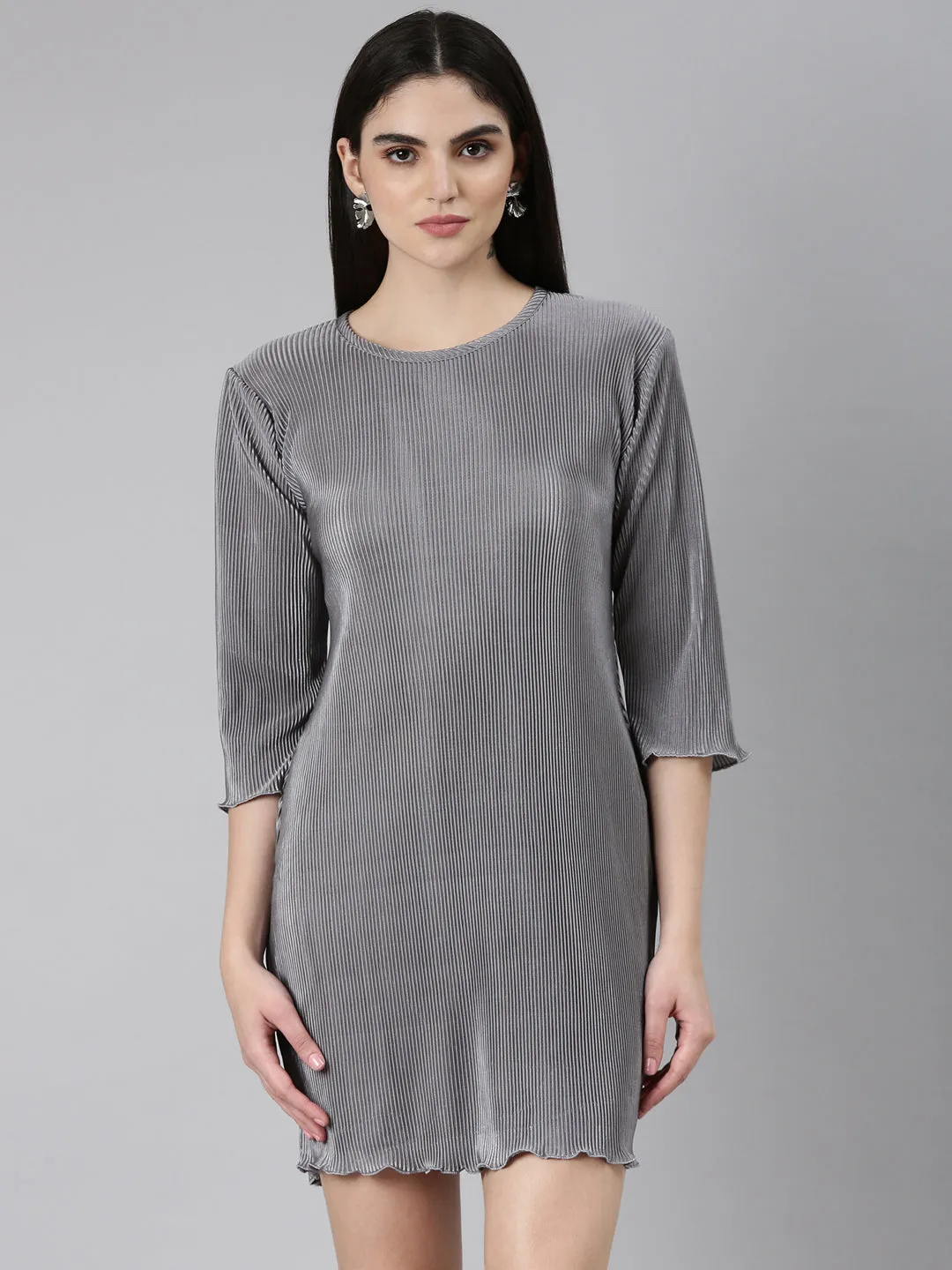 Flowing Layers Festival-Ready Women's Grey Self Design Satin A-Line Dress