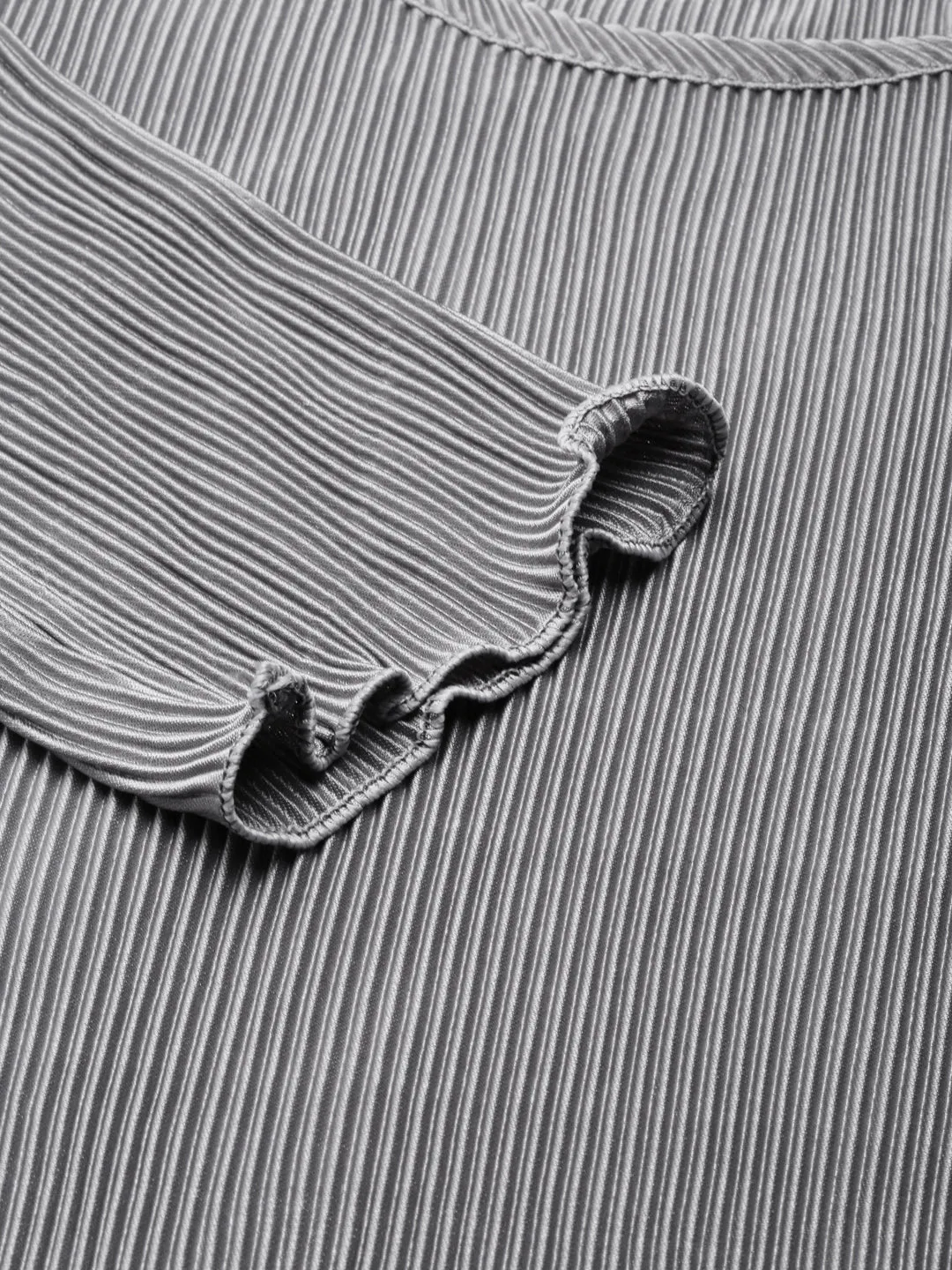 Women's Grey Self Design Satin A-Line Dress Bell-Sleeve